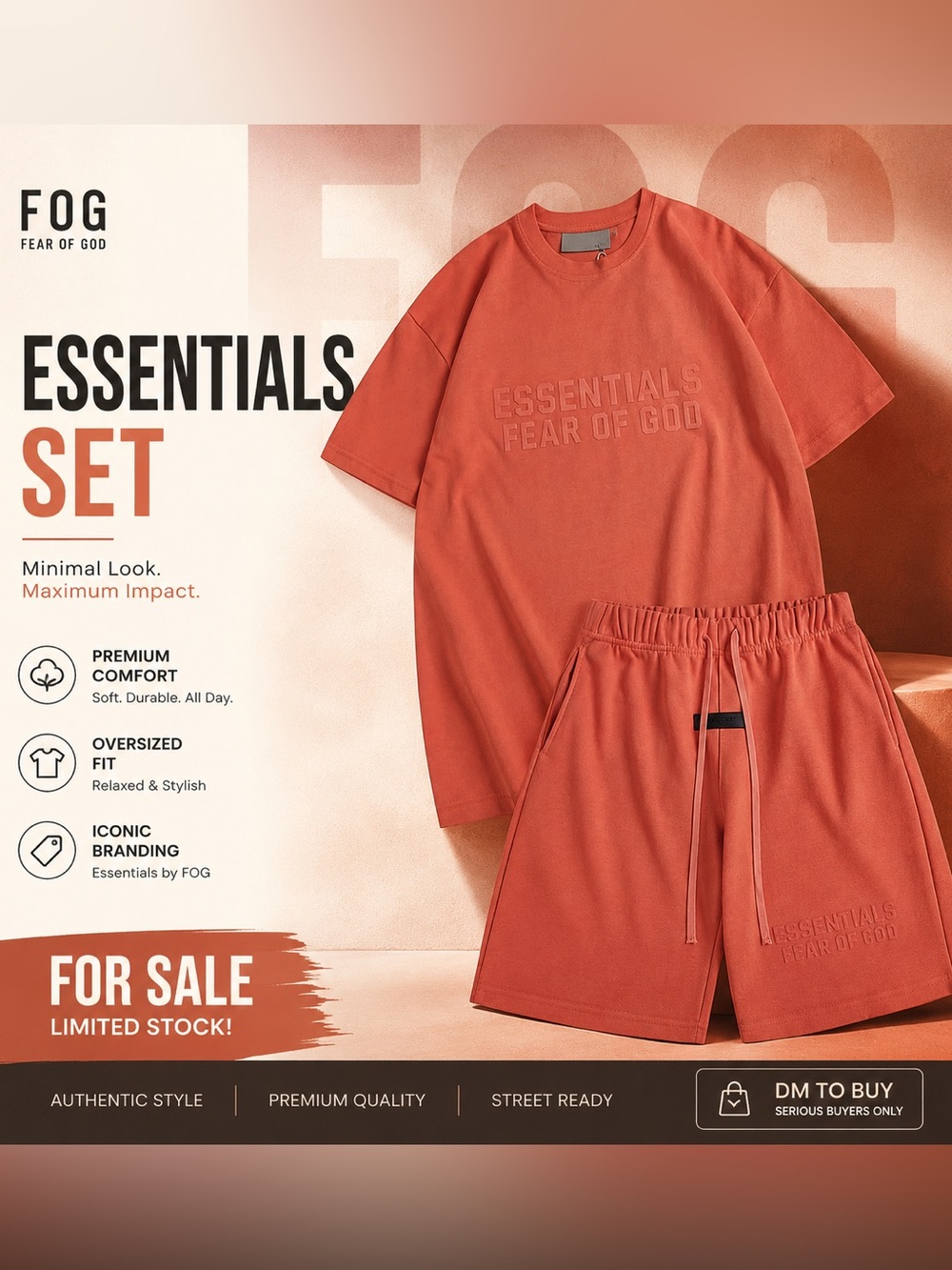 Fear of God Essentials Short Sleeve Tee & Shorts Set - Terracotta
